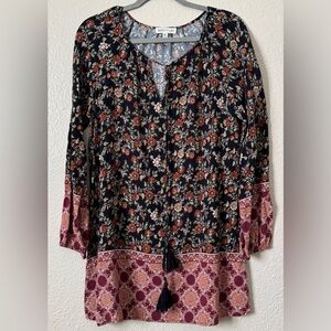 Tassels n Lace W Sz. M/L Boho Floral Tie Neck Flowy Mini Dress Indie Sleeze